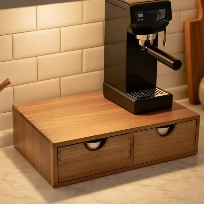 Coffee Equipment Bag - Base minimalista de madera maciza para